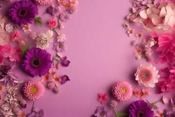  a bunch of flowers that are on a purple background with a pink background and a purple background with a bunch of flowers on top of it.  generative ai