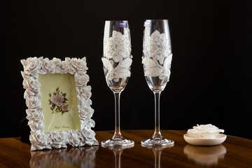 Closeup shot of two decorated cups.