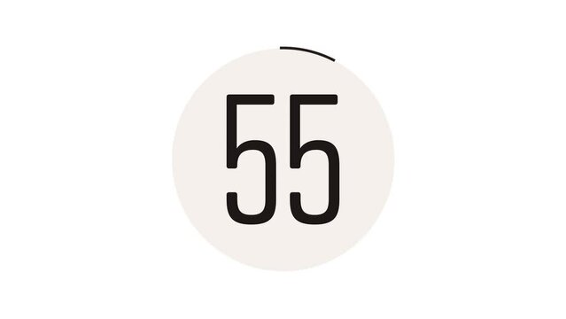 Minimal countdown one minute animation from 60 to 0 seconds. 4k footage.