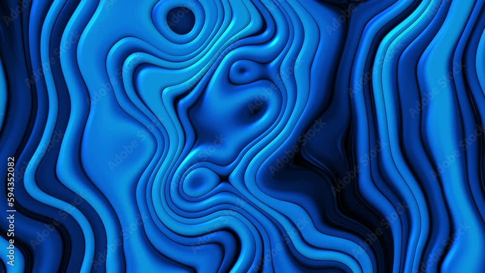 Aufkleber blue wavy abstract surface. close-up of a shiny smooth wave pattern. seamless looping background 4k.