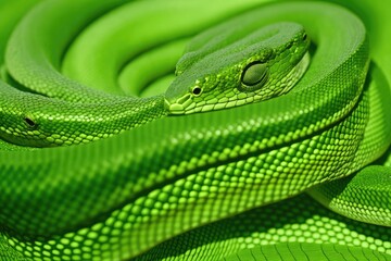 Fototapeta premium Green python snake skin texture background, generative ai