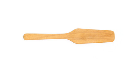 Wooden cooking flat spatula isolated on white background. Close up.