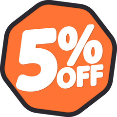 Sale 5% off, discount tag on transparent background. Promotion sign for shop or online store, PNG illustration