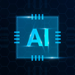 Creative AI Logo In Computer Microchip Design Over Abstract Cell Background