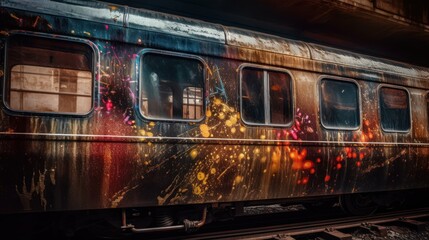 Obraz premium Abandoned colorful train. Generative ai.