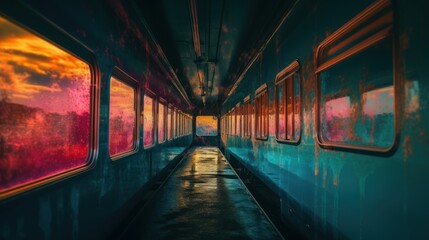 Abandoned colorful train. Generative ai.