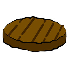Isolate hand-drawn grilled meat hamburger, grilled beef, colored doodle, cartoon style, illustration, outline drawing 
