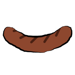 Isolate hand-drawn grilled sausage, grilled hotdog, barbecue summer, colored doodle, illustration, outline drawing, cartoon style 