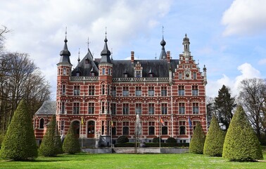 Fototapeta premium Westerlo, Belgium. 04-15-2023 Castle of Jeanne de Merode in Westerlo , Belgium. City Hall.