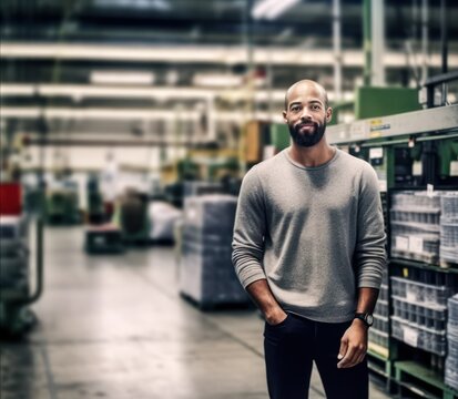 Portrait of a proud African American business owner standing in a warehouse, success, determination, and leadership in managing an efficient logistics operation and fostering growth, generative ai