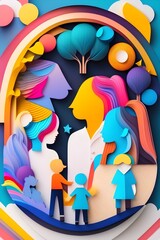 Happy Family colorful paper cut artowork