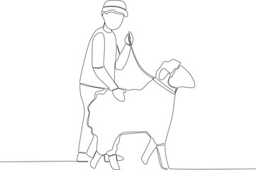 A boy sacrifices a goat on Eid al-Adha. Eid al-Adha one-line drawing