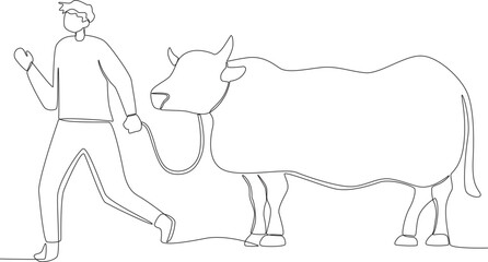 A man celebrates Eid al-Adha with a goat sacrifice. Eid al-Adha one-line drawing