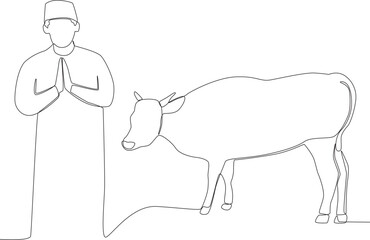 A man greets worshippers on Eid al-Adha. Eid al-Adha one-line drawing