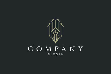 Beautiful peacock feather logo with fancy colors in a linear design