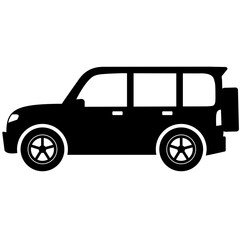 SUV car icon vector. Icon of sport utility vehicle. Vector illustration of SUV car. Vehicle icon of car for design regarding transportation, automotive and automobile. Silhouette of transportation