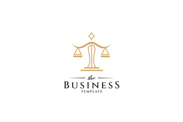 Law firm or justice scales logo with elegant color in linear design style concept