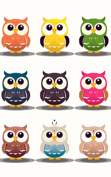A delightful assortment of owls, each with a character of its own, stands as a symbol of learning, growth, and the colorful journey of education.