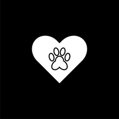 Paw print heart love  icon isolated on black background