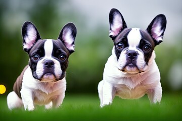 Fototapeta premium Colored French Bulldog. Cute dog, generative ai, looking into camera