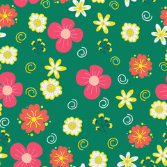 Fototapeta na wymiar Seamless floral pattern on green background, vector illustration