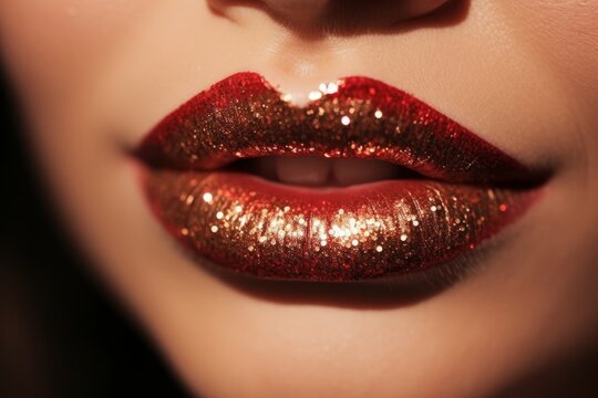 Beautiful lips sparkly make up.Professional Make up artist work. Generative AI