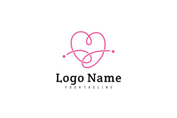Heart vector logo in pink color in continuous line design style