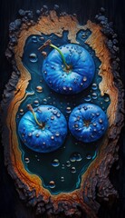 blue apple on a dark brown tree