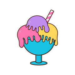 Kawaii ice cream with cute face on a white background. Perfect for a dessert menu.