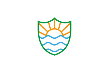 shield and sun waves simple logo template