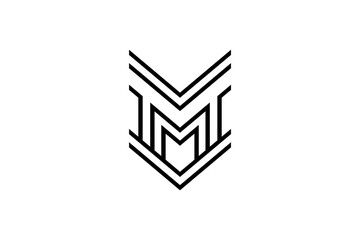 shield and letter m line art style logo