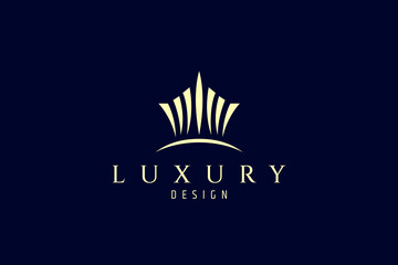 Crown abstract logo with luxury golden color in dark background