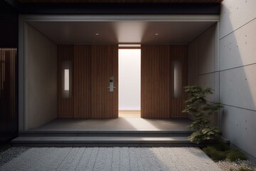 japanese minimalist entrance to the house, Generative AI