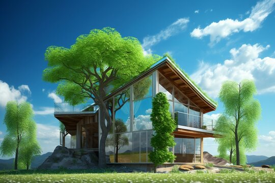 Ecologic House - Green Energy Concept. Generative AI