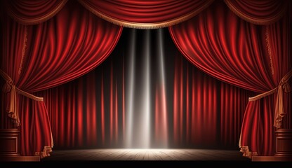 red podium with spotlight on red curtain by ai generative