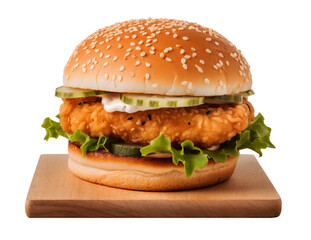 Chicken burger in transparent background. Generative AI.