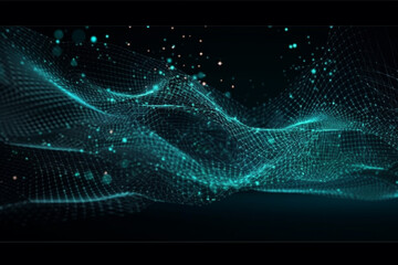 Wave digital background wallpaper with soft points and lines. Waving abstract internet technology communication network texture design. Ai generated