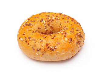 Fresh multigrain bagel on white