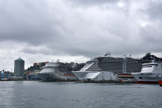 inauguration and launch of Msc Seaview is a cruise ship, built at the Fincantieri shipyard of Monfalcone near Msc Divina 9 June 2018 Genoa Italy