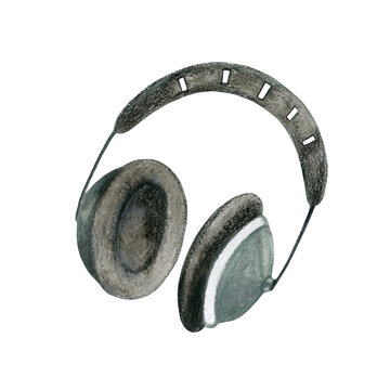 Watercolor illustration of music headphones
