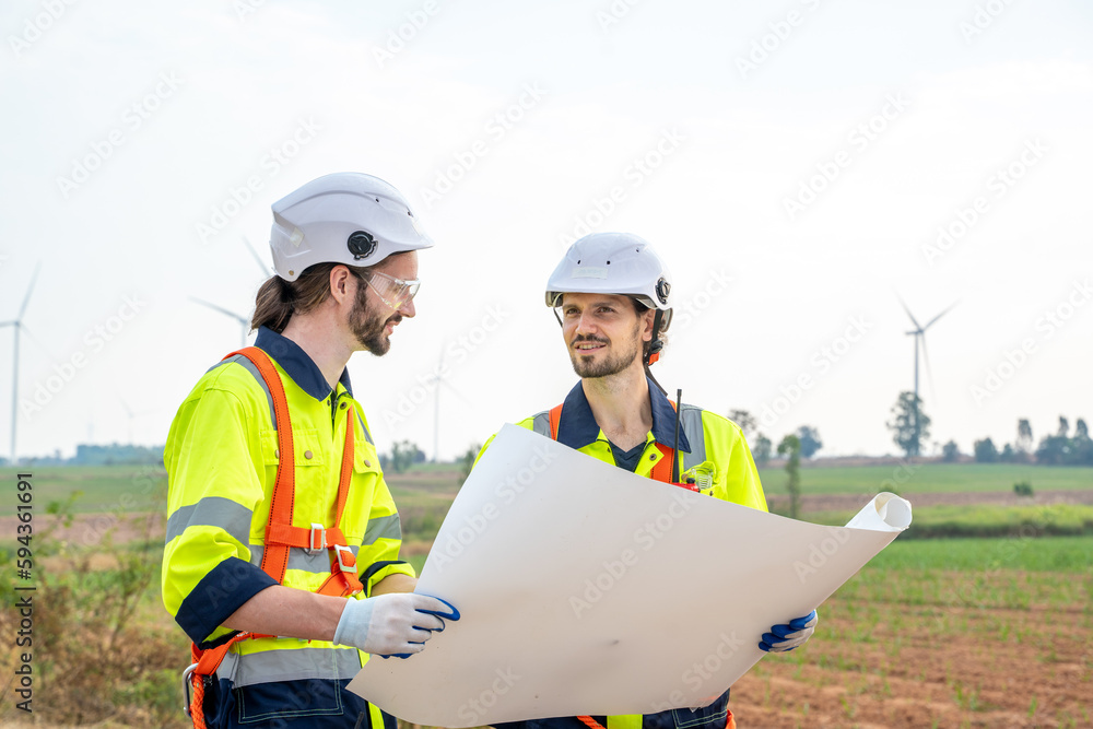 Aufkleber Engineer inspecting a wind turbine,Wind turbines are an alternative electricity source to be sustainable resources in the future.