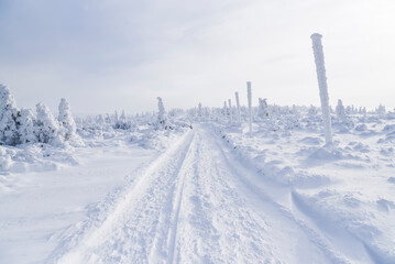 Winter mountain landscape, Karkonosze in Poland in winter.