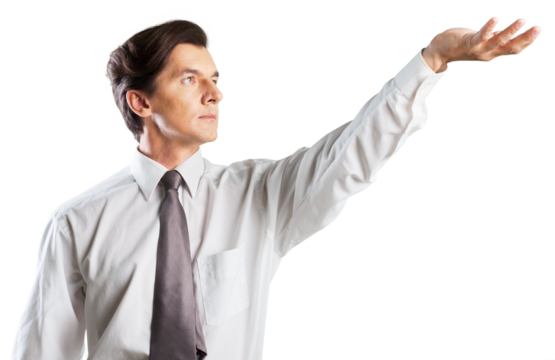 Man holding his hand up with palms - Powered by Adobe