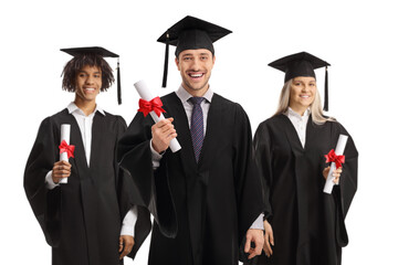 Group of graduates with bachelor certificates