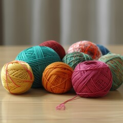 multicolored threads for knitting, balls