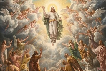An illustration of the ascension day of Jesus Christ. Biblical Series made with generative AI