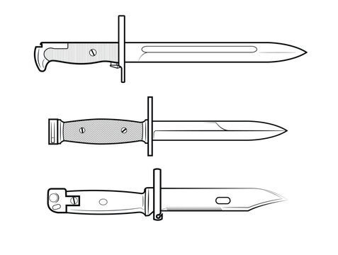Vector ilustration of military rifle bayonets on a white background