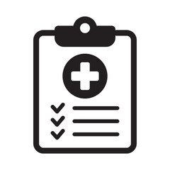 Medical history icon, medical report symbol. Health care clipboard icon. Medical card icon.