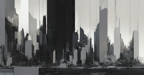 An abstract interpretation of a cityscape. digital art illustration. generative AI