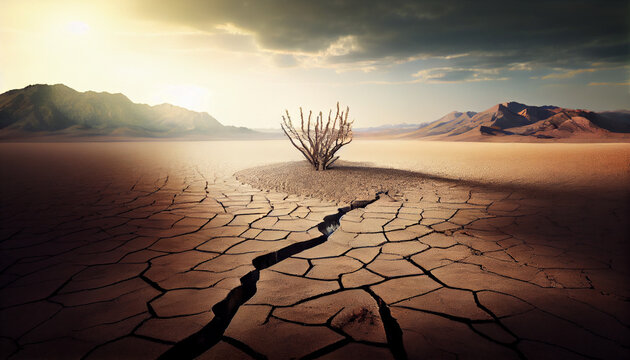 rought cracked landscape dead land due to water Ai generated image